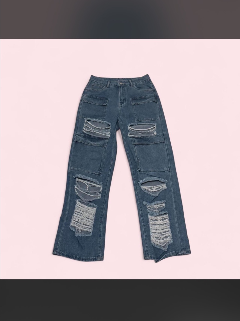 Women's Straight Blue Distressed Patchwork Jeans